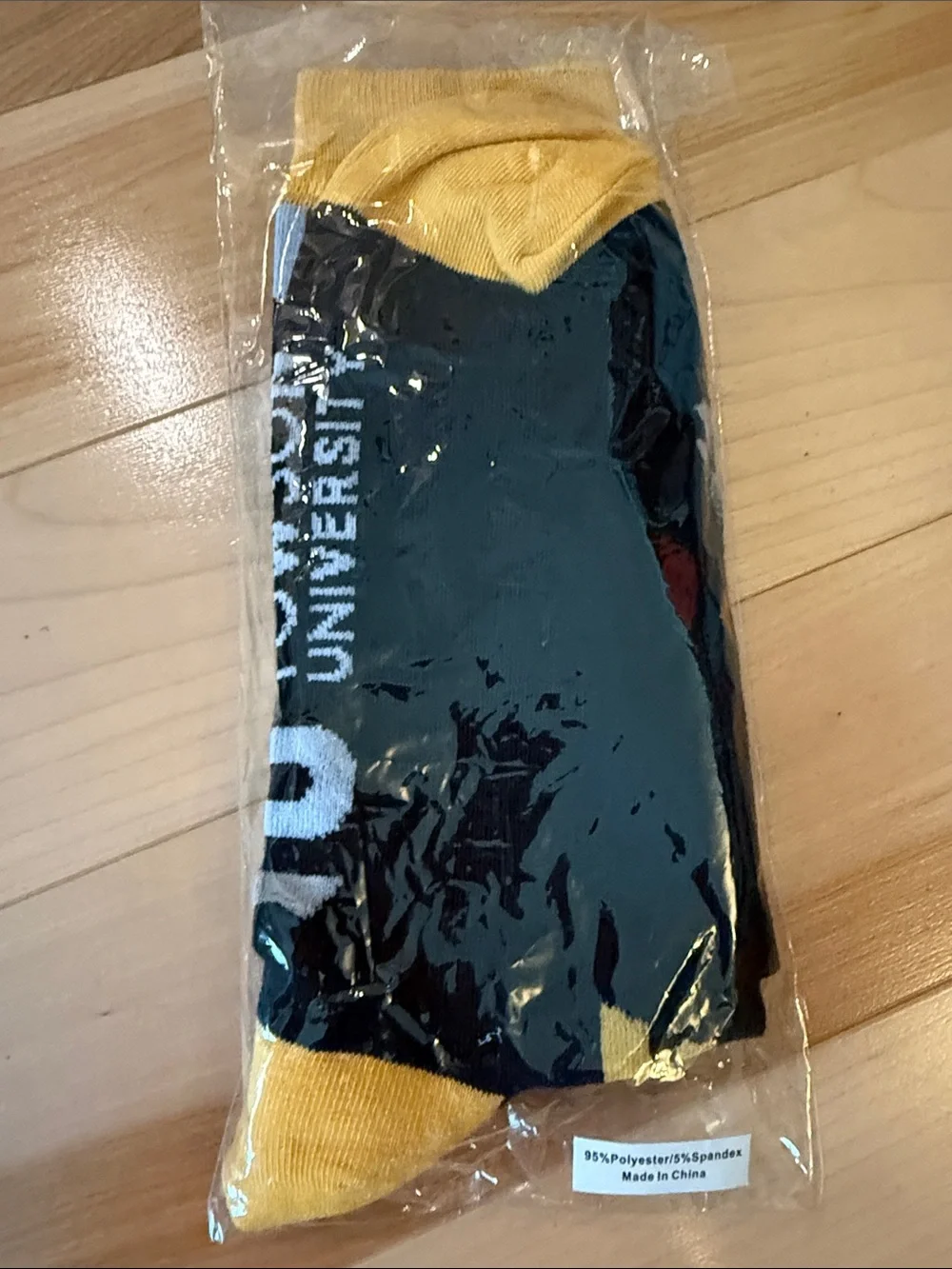 Towson University Branded Black & Yellow Patterned Crew Socks BNIB
